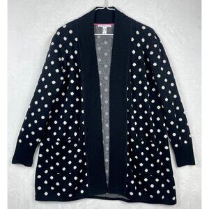Isaac Mizrahi Live! Open Front Duster Sweater Polka Dotted Black White Medium